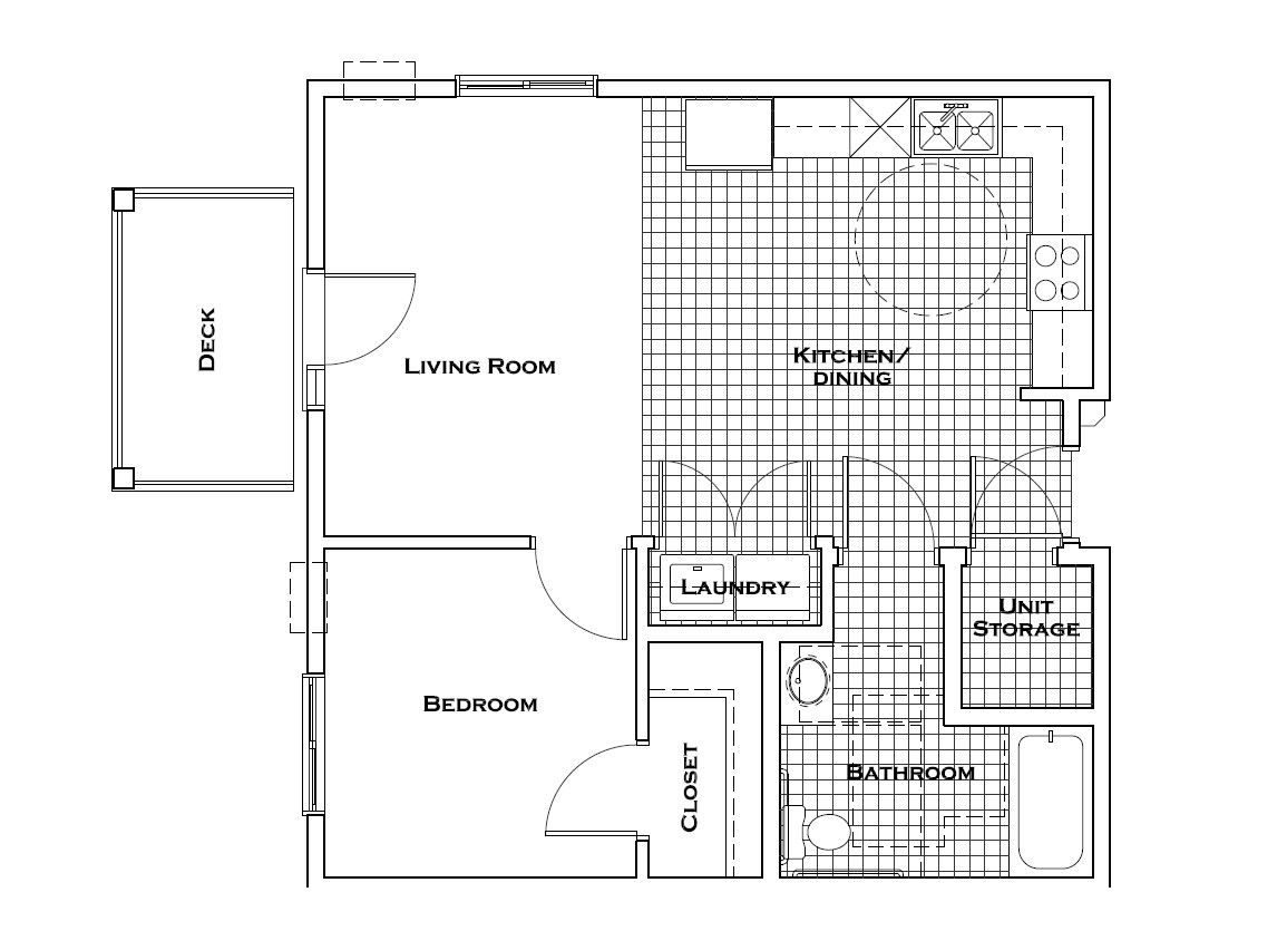 Floor plan for 1 bed, 1 bath, 650 sqft